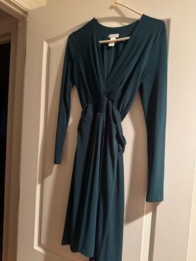 Cache Teal Long-Sleeve Wrap Dress